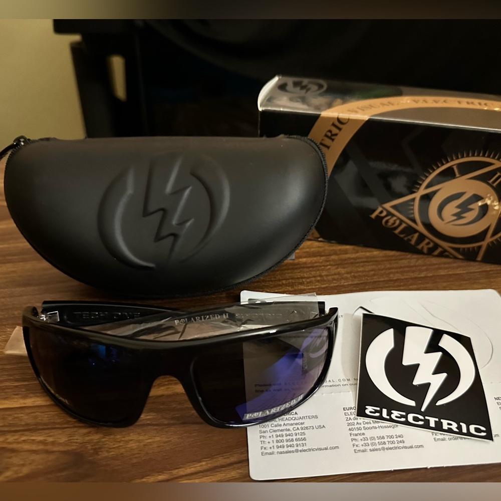 Electric Tech one Sunglasses. Gloss with Black and Blue Polarized Pro.